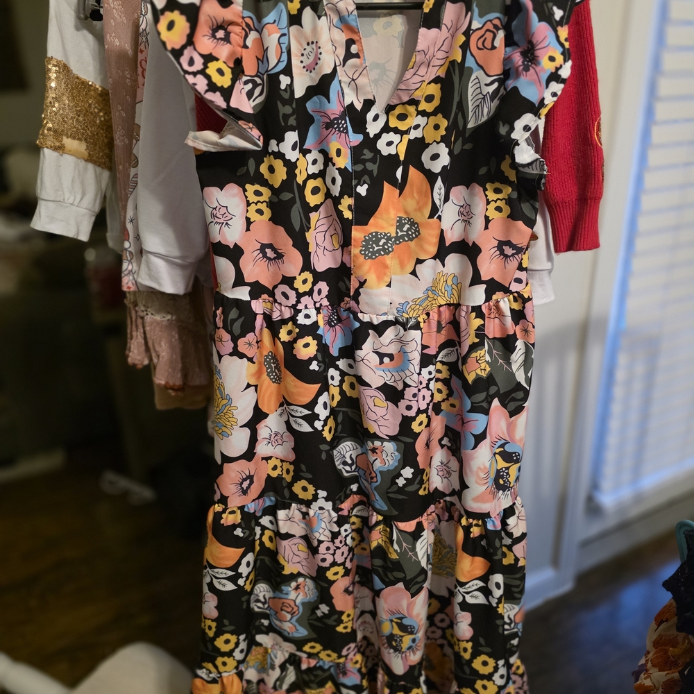 Sunday Floral Patterned Dress with Pink and Yellow Accents